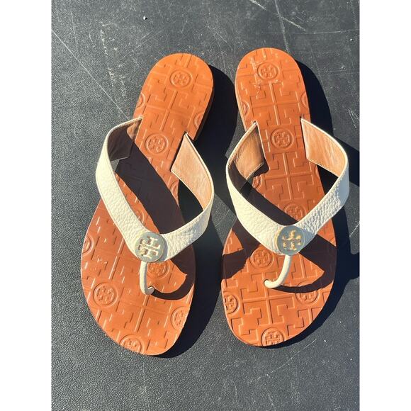 Tory Burch Thora Women’s Size 7.5 Leather Thong Flip Flops Flat Sandals - Picture 2 of 7